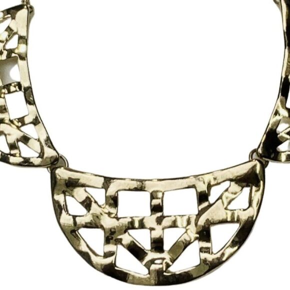 Vintage Gold Tone Half Moon Weave Art Deco Chain Gold Tone Statement Necklace - Picture 5 of 8